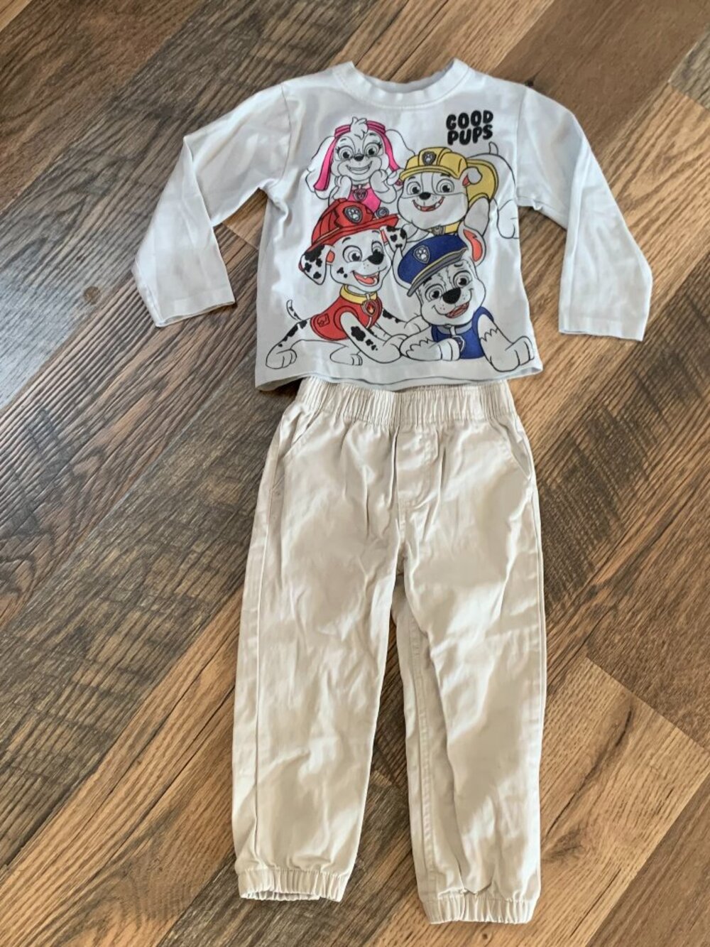 Boys size 3T Paw Patrol Long Sleeve Shirt with Tan Elastic Waist Jeans Pants
